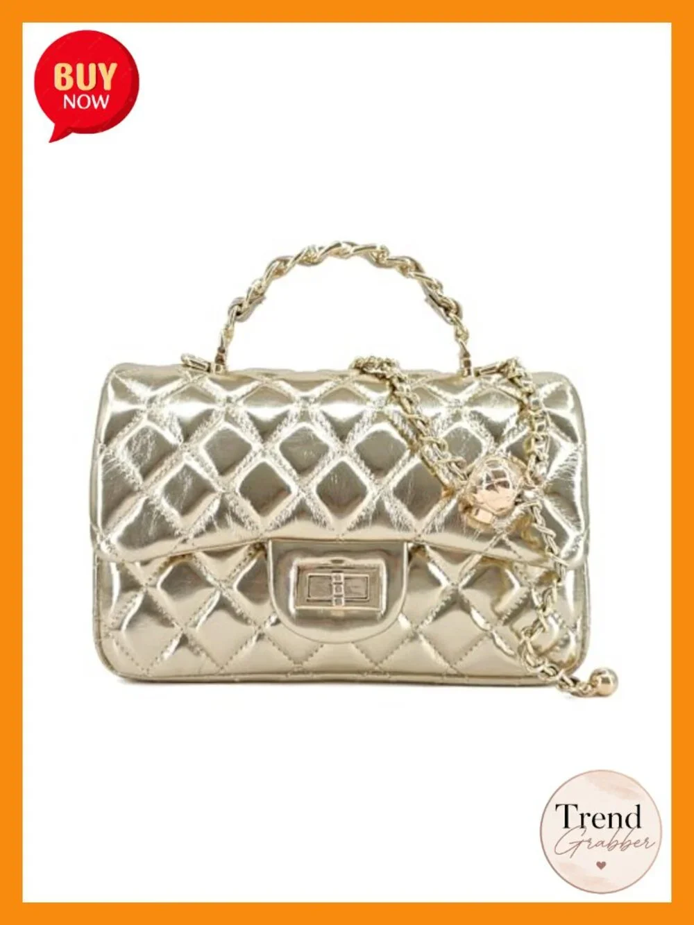 Mini Leather Quilted Crossbody Bag with Gold Chain Strap